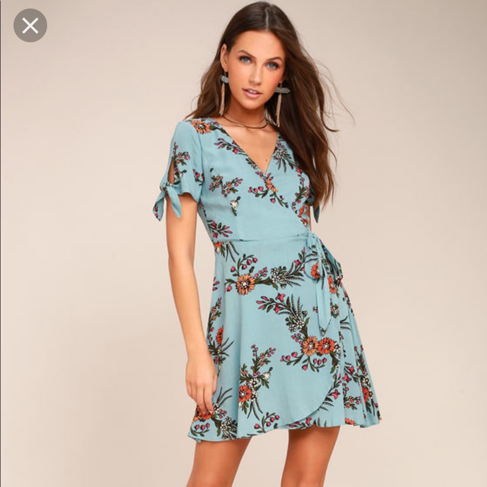 LuLus Blue flower wrap dress - worn twice